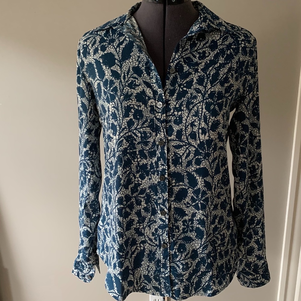 Teal floral print blouse
